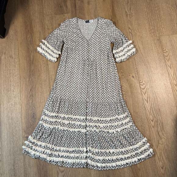 Piper & Scoot Exclusive Boho Fringe Trim Button Down Maxi Dress XS - Picture 2 of 13